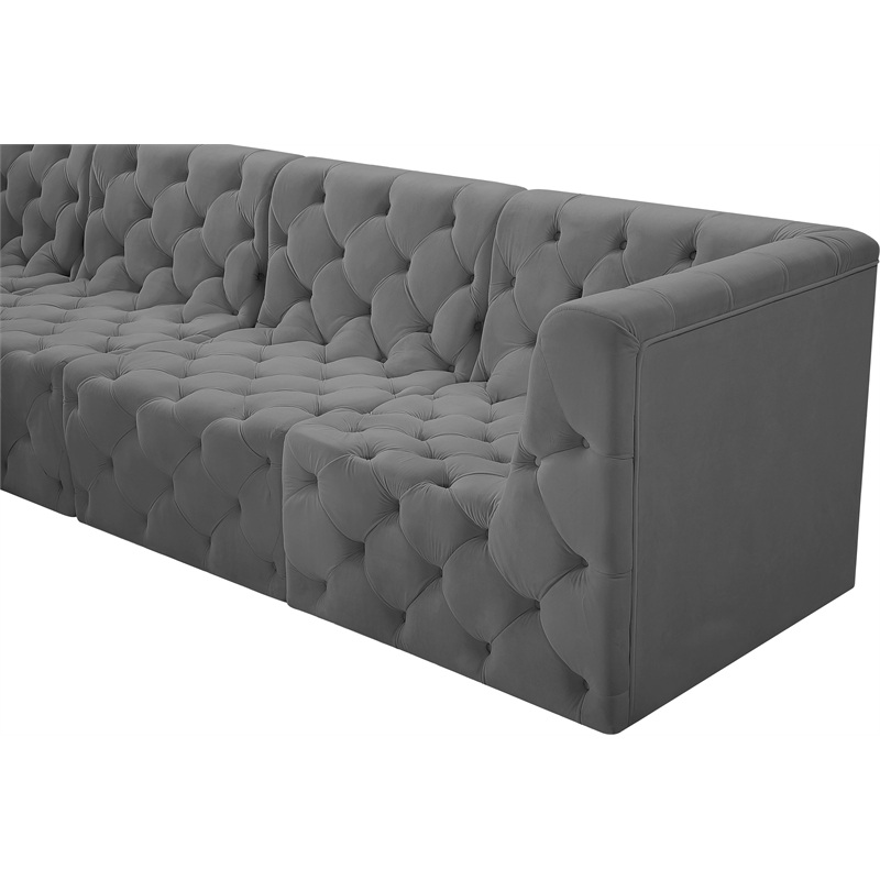 Meridian Furniture Tuft Grey Velvet Modular Sectional