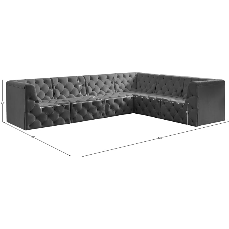 Meridian Furniture Tuft Grey Velvet Modular Sectional