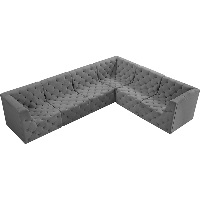 Meridian Furniture Tuft Grey Velvet Modular Sectional