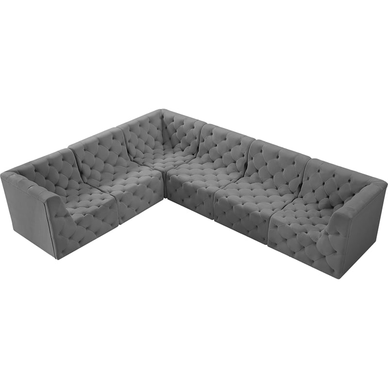 Meridian Furniture Tuft Grey Velvet Modular Sectional