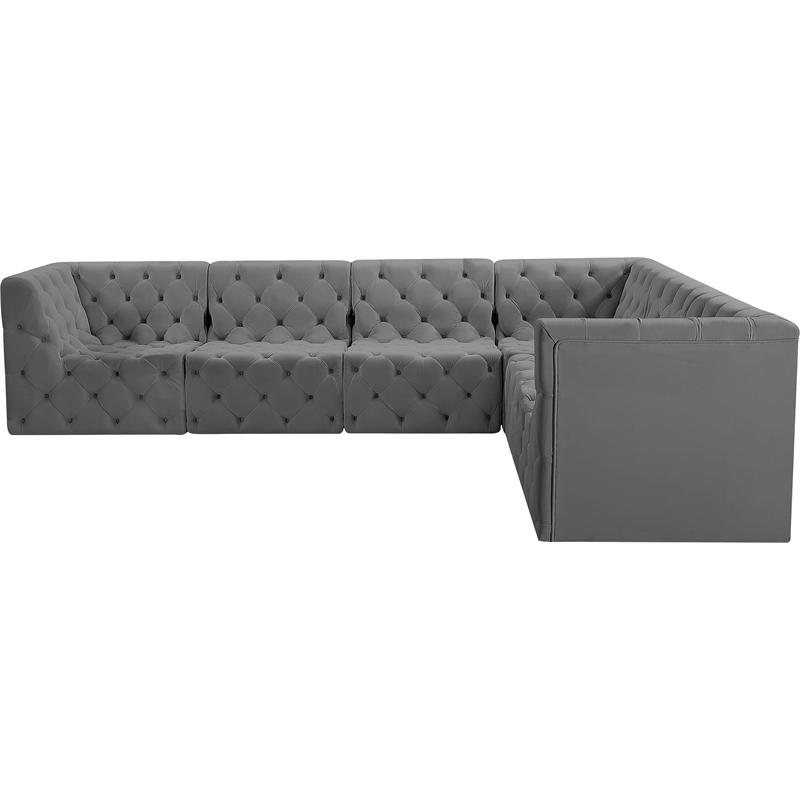 Meridian Furniture Tuft Grey Velvet Modular Sectional