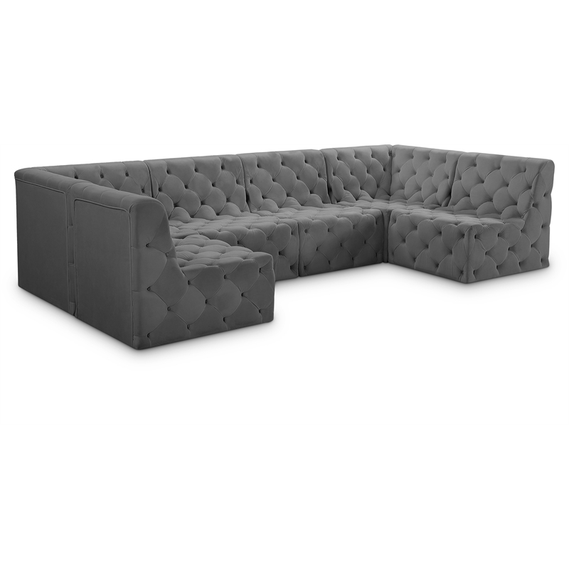 Meridian Furniture Tuft Grey Velvet Modular Sectional