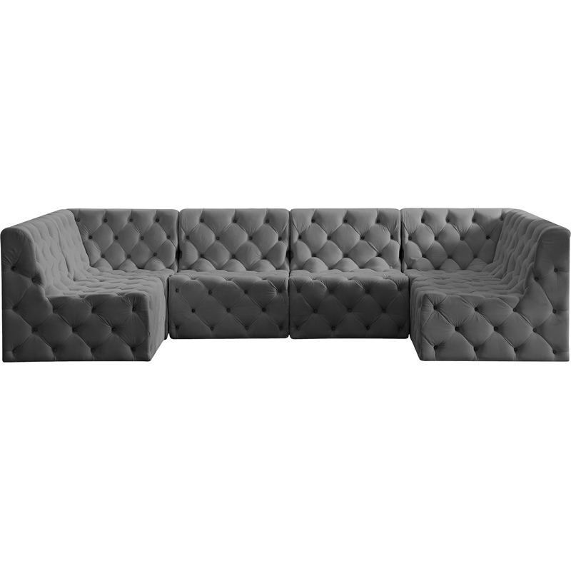 Meridian Furniture Tuft Grey Velvet Modular Sectional