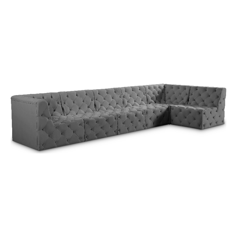 Meridian Furniture Tuft Grey Velvet Modular Sectional