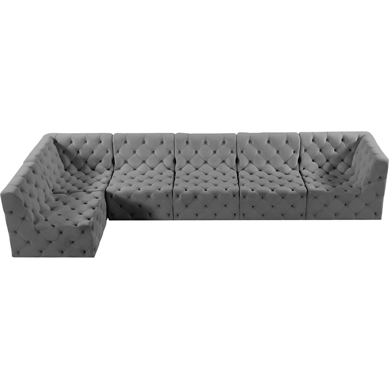 Meridian Furniture Tuft Grey Velvet Modular Sectional