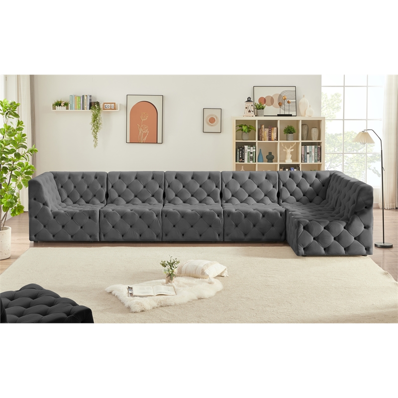 Meridian Furniture Tuft Grey Velvet Modular Sectional