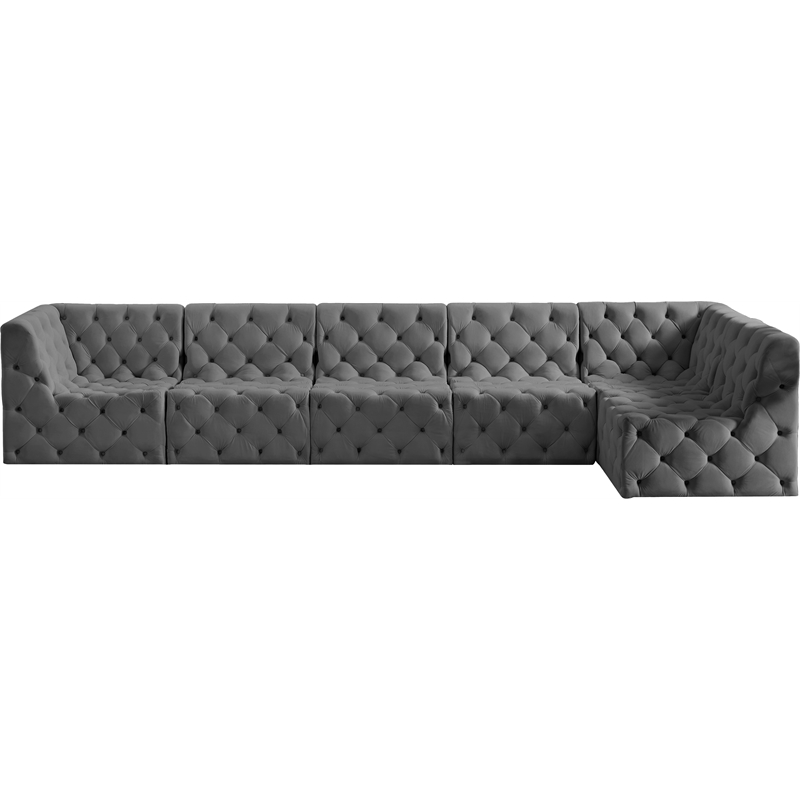 Meridian Furniture Tuft Grey Velvet Modular Sectional