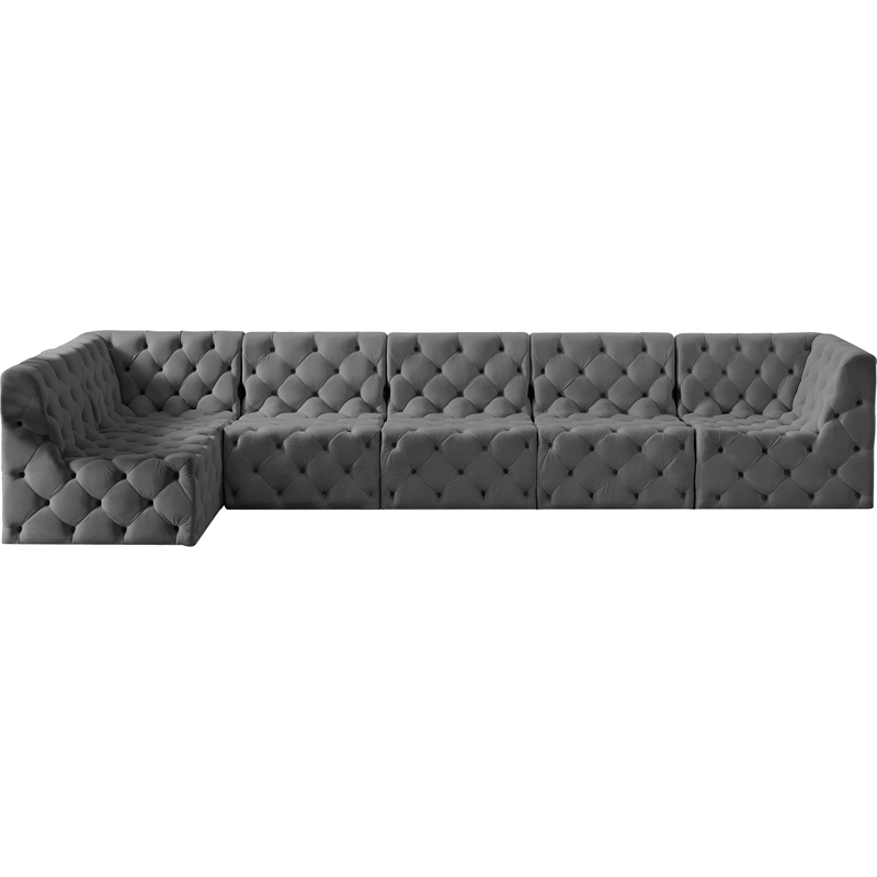 Meridian Furniture Tuft Grey Velvet Modular Sectional
