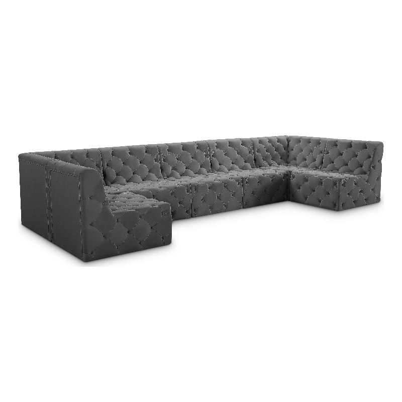 Meridian Furniture Tuft Grey Velvet Modular Sectional