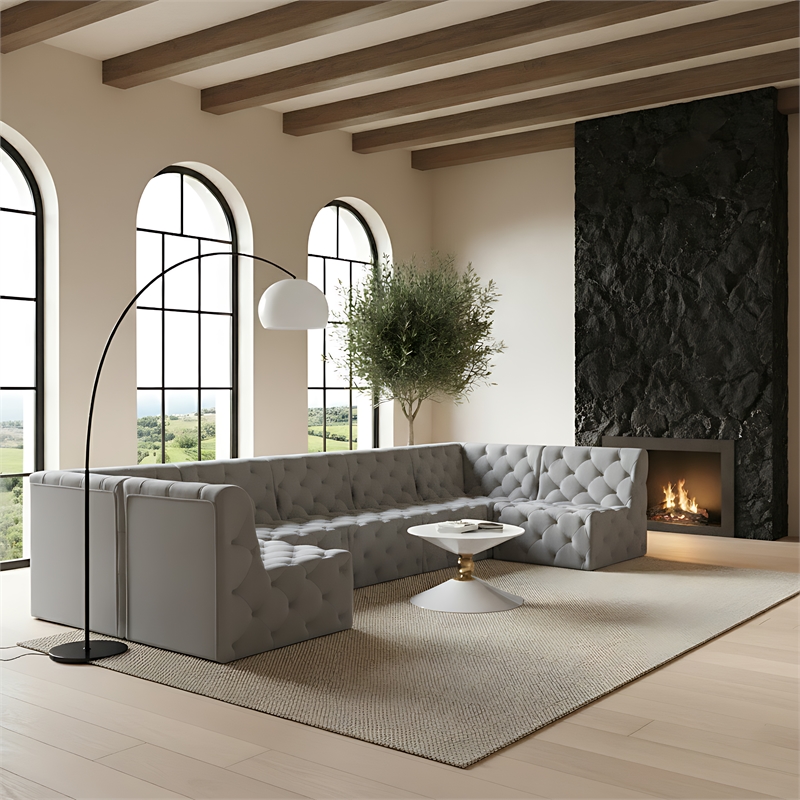 Meridian Furniture Tuft Grey Velvet Modular Sectional