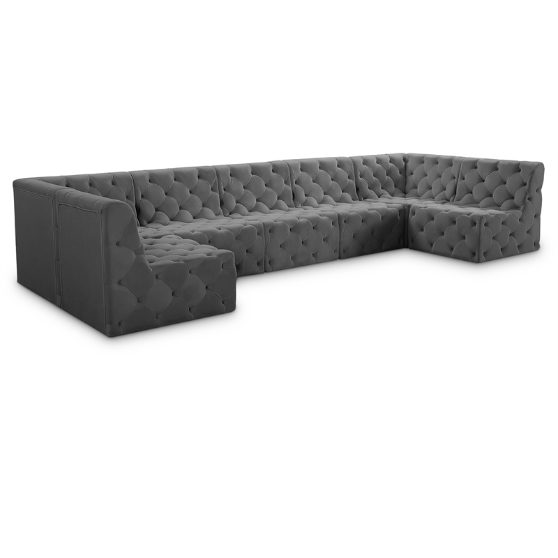 Meridian Furniture Tuft Grey Velvet Modular Sectional