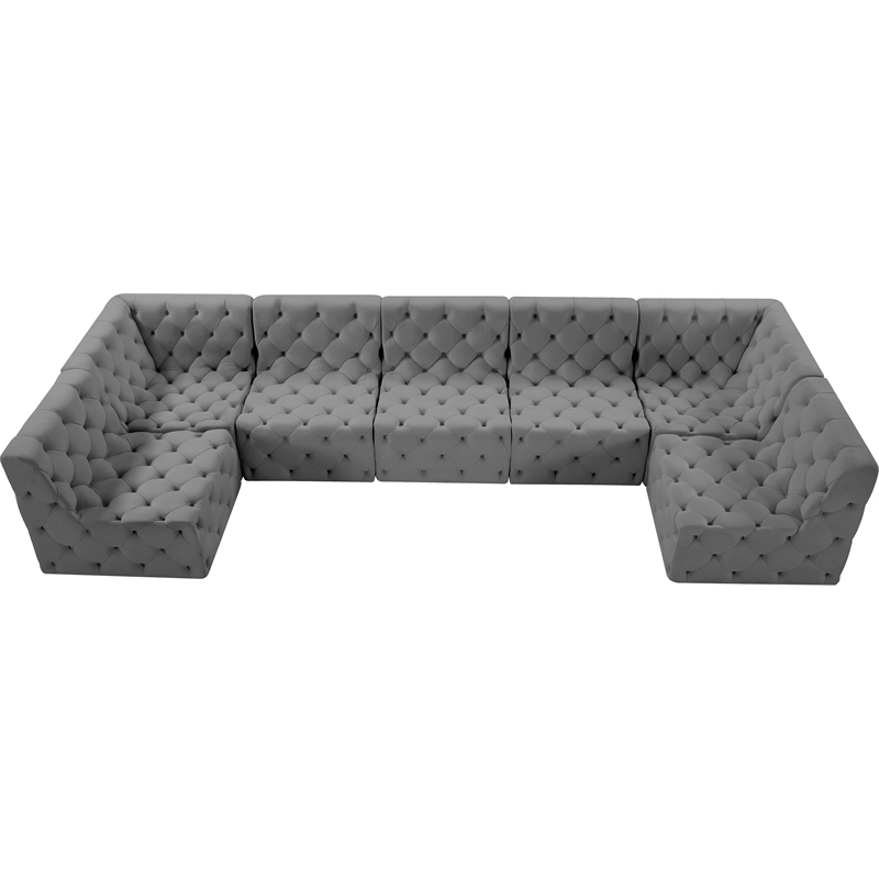 Meridian Furniture Tuft Grey Velvet Modular Sectional
