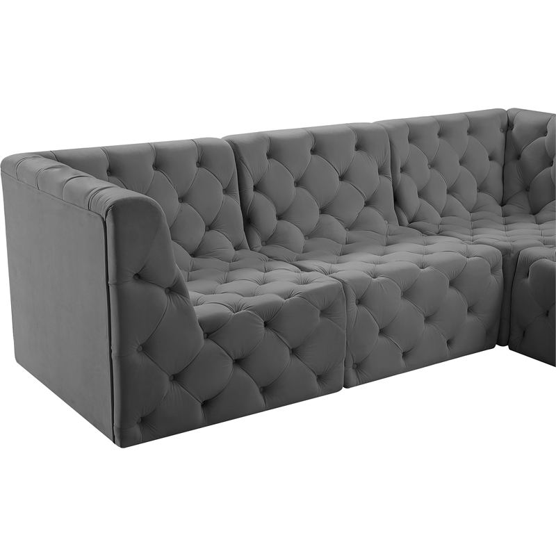 Meridian Furniture Tuft Grey Velvet Modular Sectional