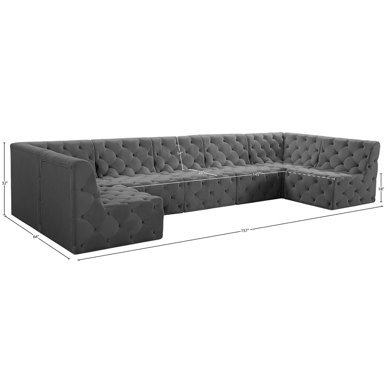 Meridian Furniture Tuft Grey Velvet Modular Sectional