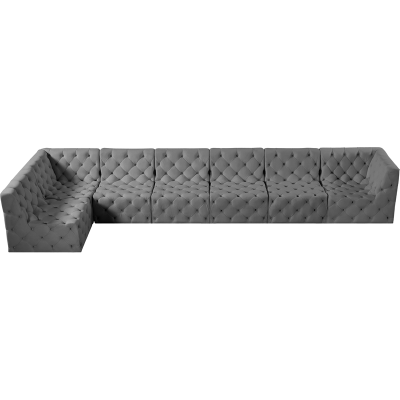 Meridian Furniture Tuft Grey Velvet Modular Sectional