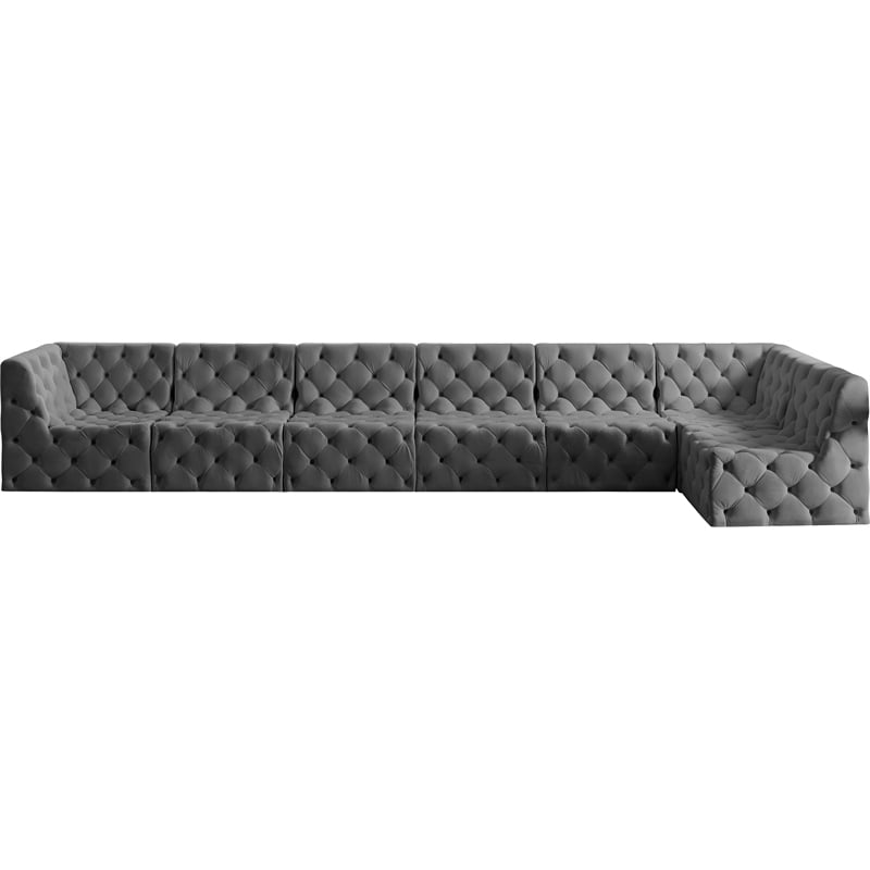 Meridian Furniture Tuft Grey Velvet Modular Sectional