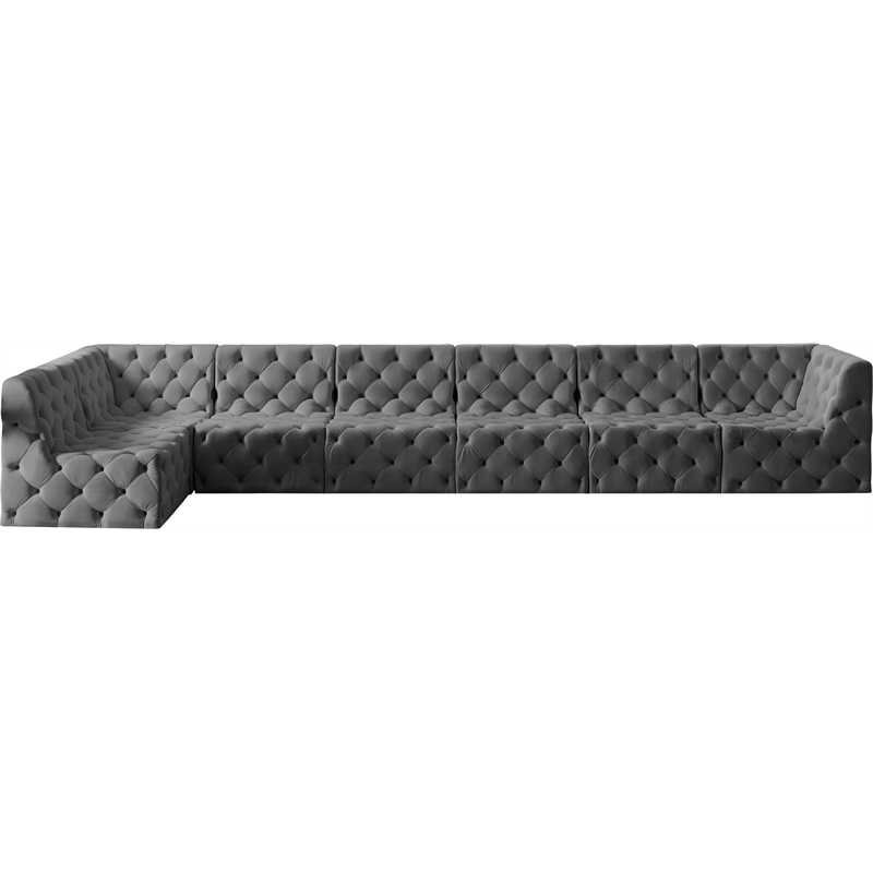 Meridian Furniture Tuft Grey Velvet Modular Sectional