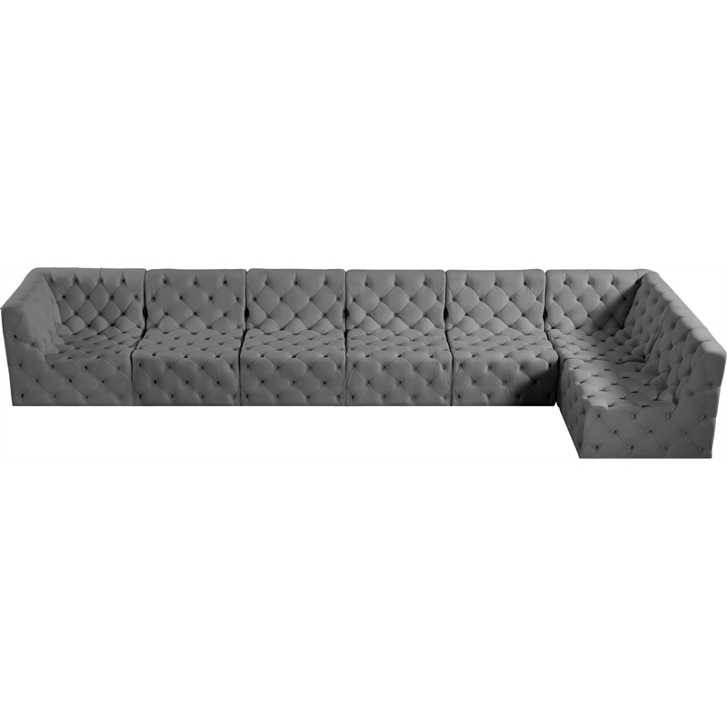 Meridian Furniture Tuft Grey Velvet Modular Sectional