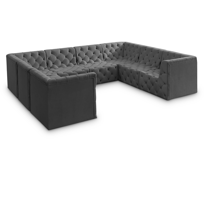 Meridian Furniture Tuft Grey Velvet Modular Sectional