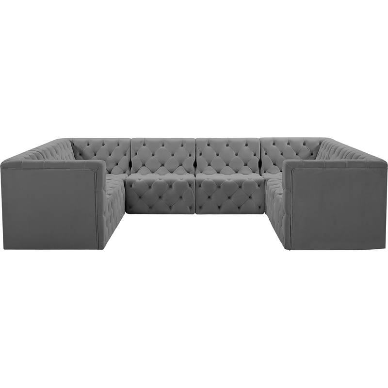 Meridian Furniture Tuft Grey Velvet Modular Sectional