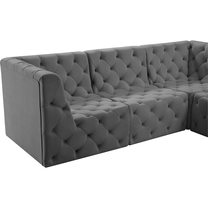 Meridian Furniture Tuft Grey Velvet Modular Sectional