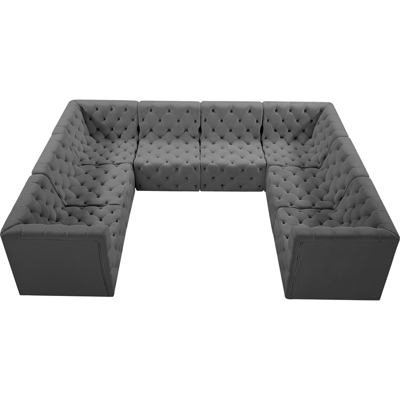 Meridian Furniture Tuft Grey Velvet Modular Sectional