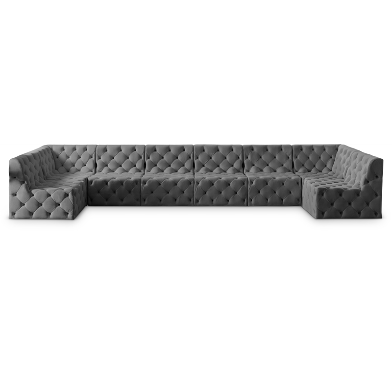 Meridian Furniture Tuft Grey Velvet Modular Sectional