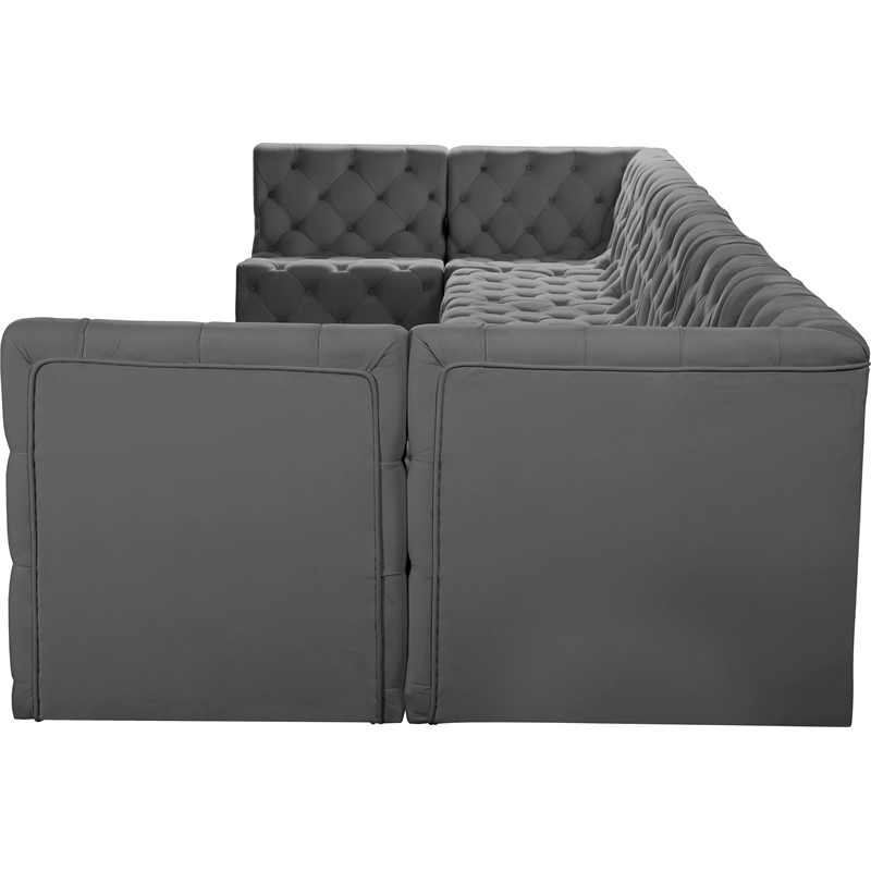 Meridian Furniture Tuft Grey Velvet Modular Sectional