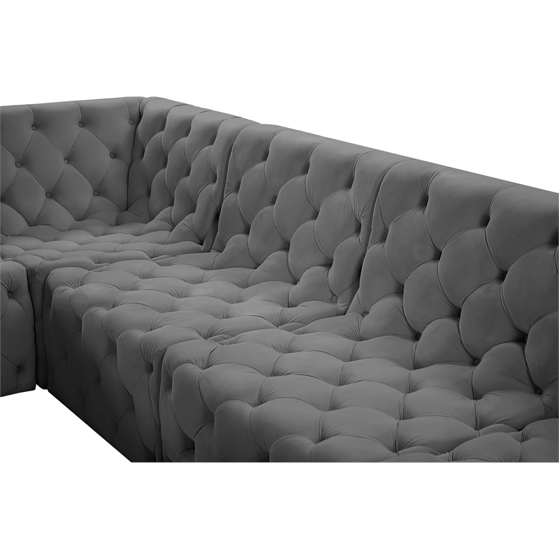 Meridian Furniture Tuft Grey Velvet Modular Sectional