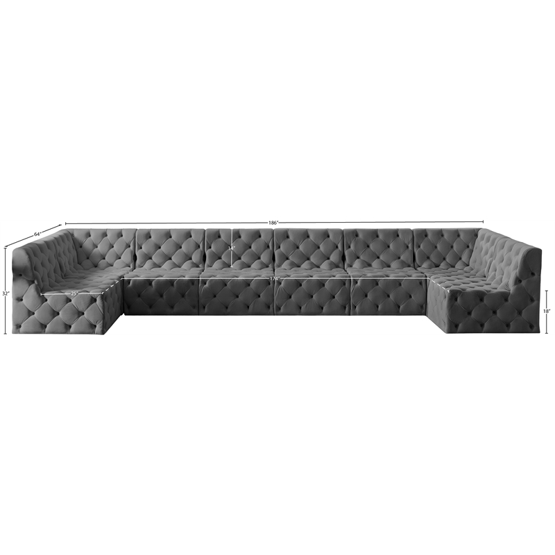 Meridian Furniture Tuft Grey Velvet Modular Sectional