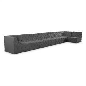 Meridian Furniture Tuft Grey Velvet Modular Sectional