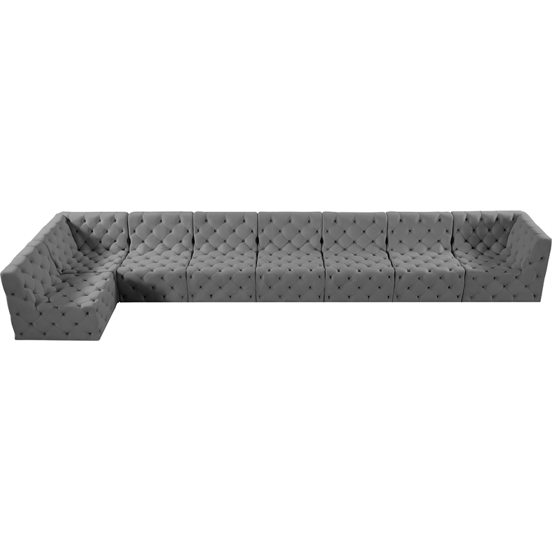 Meridian Furniture Tuft Grey Velvet Modular Sectional