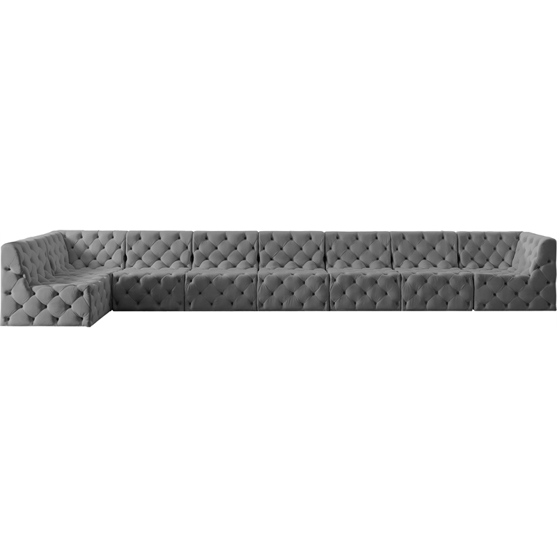 Meridian Furniture Tuft Grey Velvet Modular Sectional