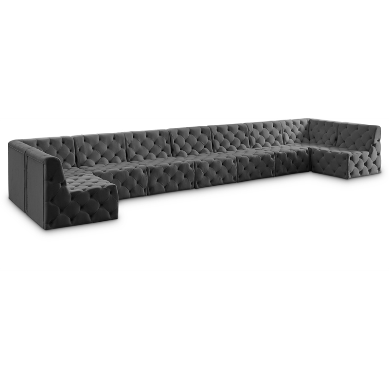 Meridian Furniture Tuft Grey Velvet Modular Sectional