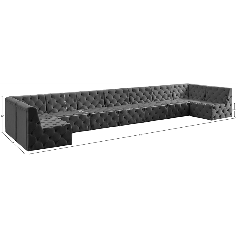 Meridian Furniture Tuft Grey Velvet Modular Sectional