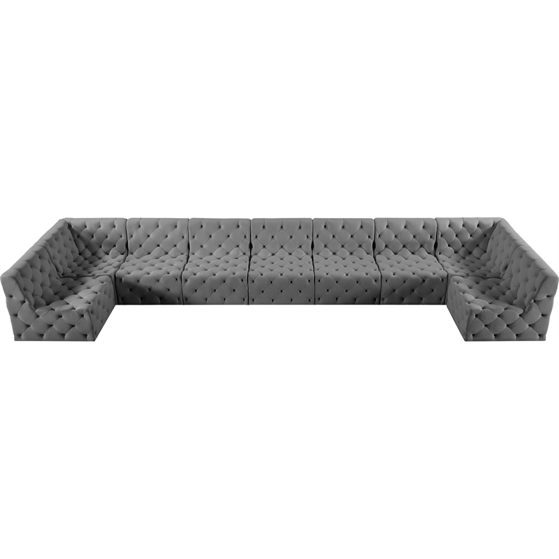 Meridian Furniture Tuft Grey Velvet Modular Sectional