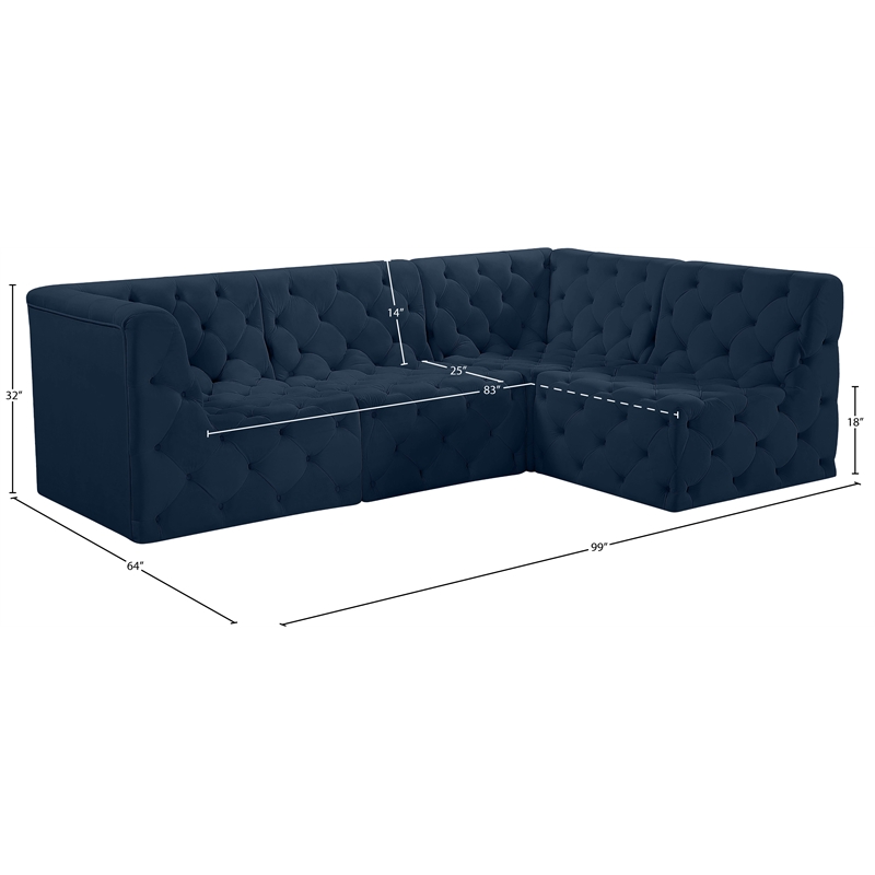 Meridian Furniture Tuft Navy Velvet Modular Sectional