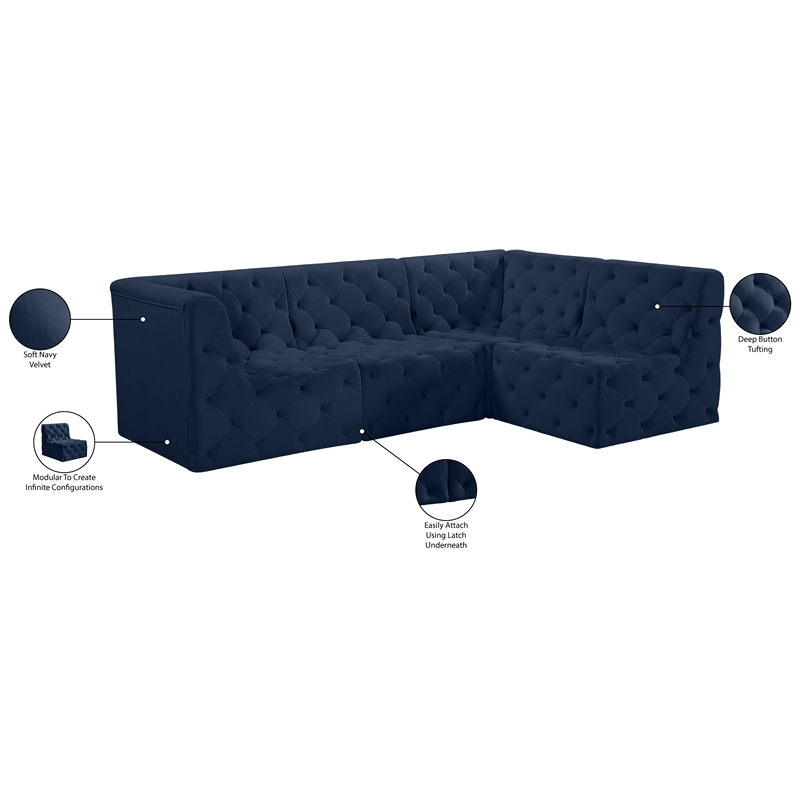 Meridian Furniture Tuft Navy Velvet Modular Sectional