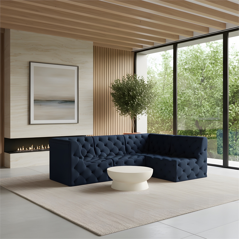 Meridian Furniture Tuft Navy Velvet Modular Sectional