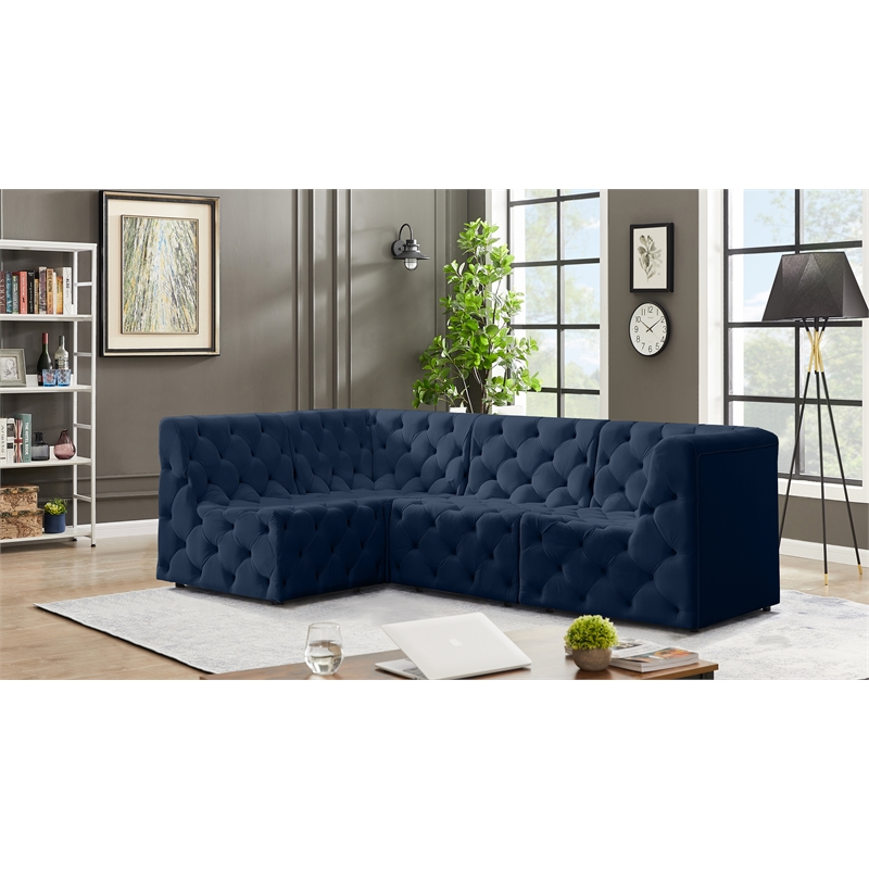 Meridian Furniture Tuft Navy Velvet Modular Sectional