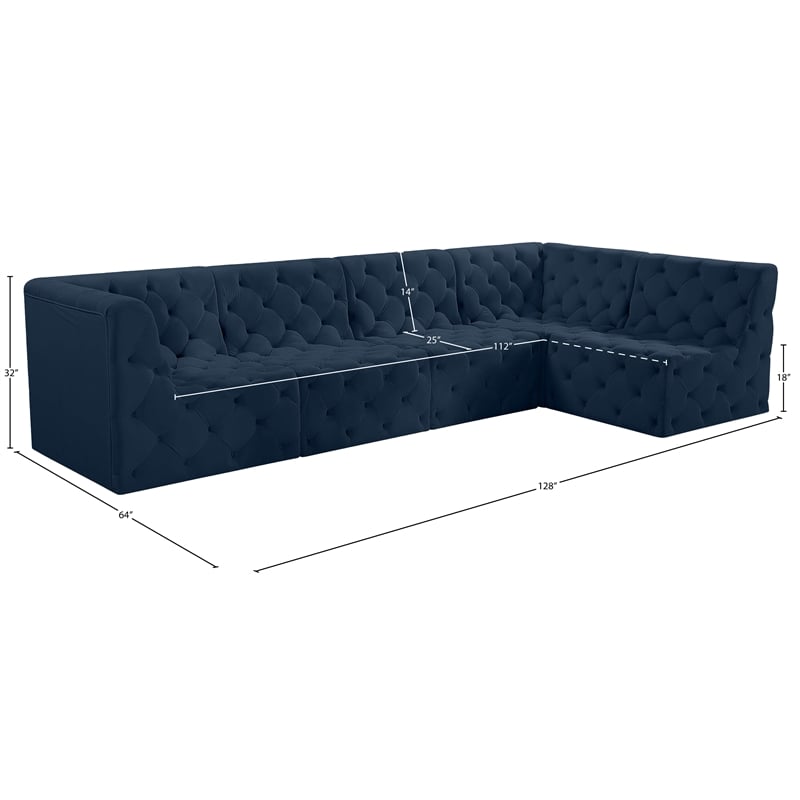 Meridian Furniture Tuft Navy Velvet Modular Sectional