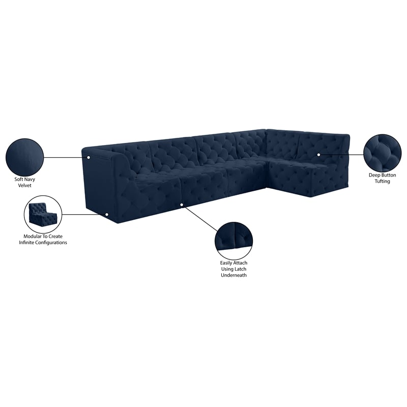 Meridian Furniture Tuft Navy Velvet Modular Sectional