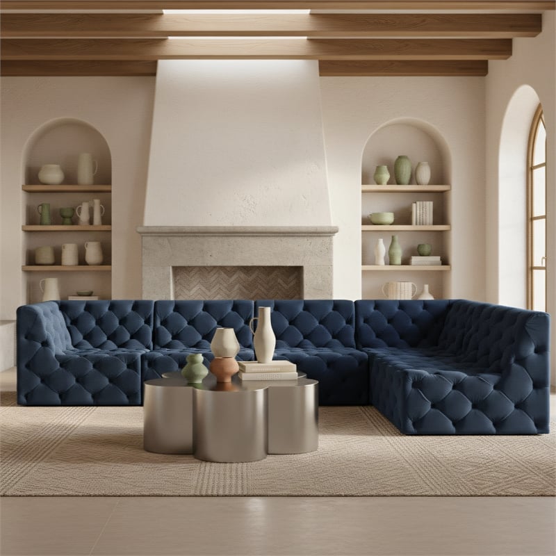 Meridian Furniture Tuft Navy Velvet Modular Sectional
