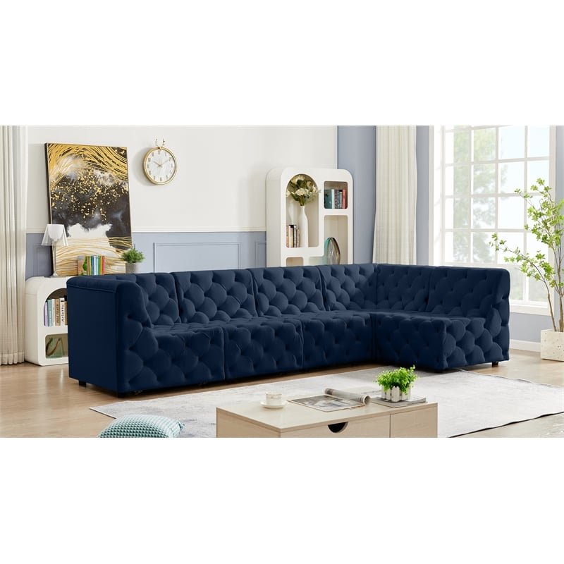Meridian Furniture Tuft Navy Velvet Modular Sectional