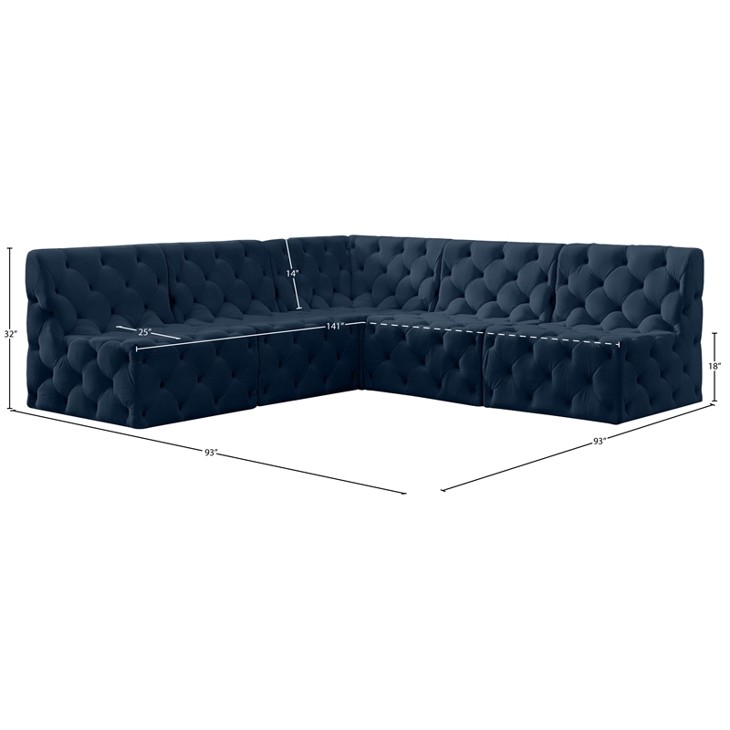 Meridian Furniture Tuft Navy Velvet Modular Sectional
