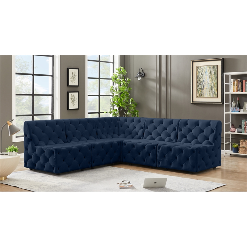 Meridian Furniture Tuft Navy Velvet Modular Sectional