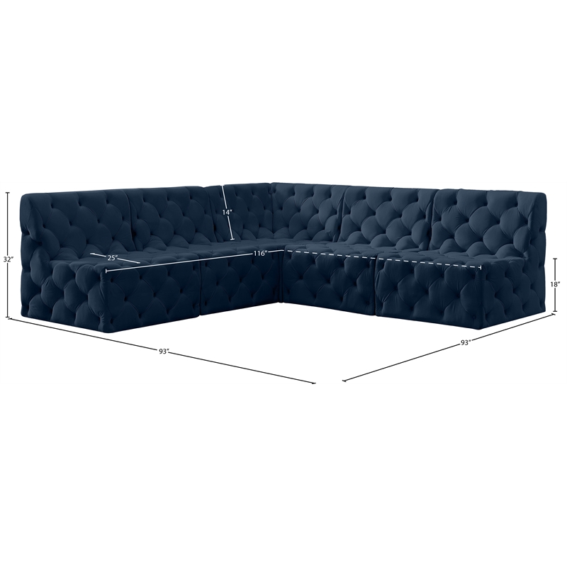 Meridian Furniture Tuft Navy Velvet Modular Sectional