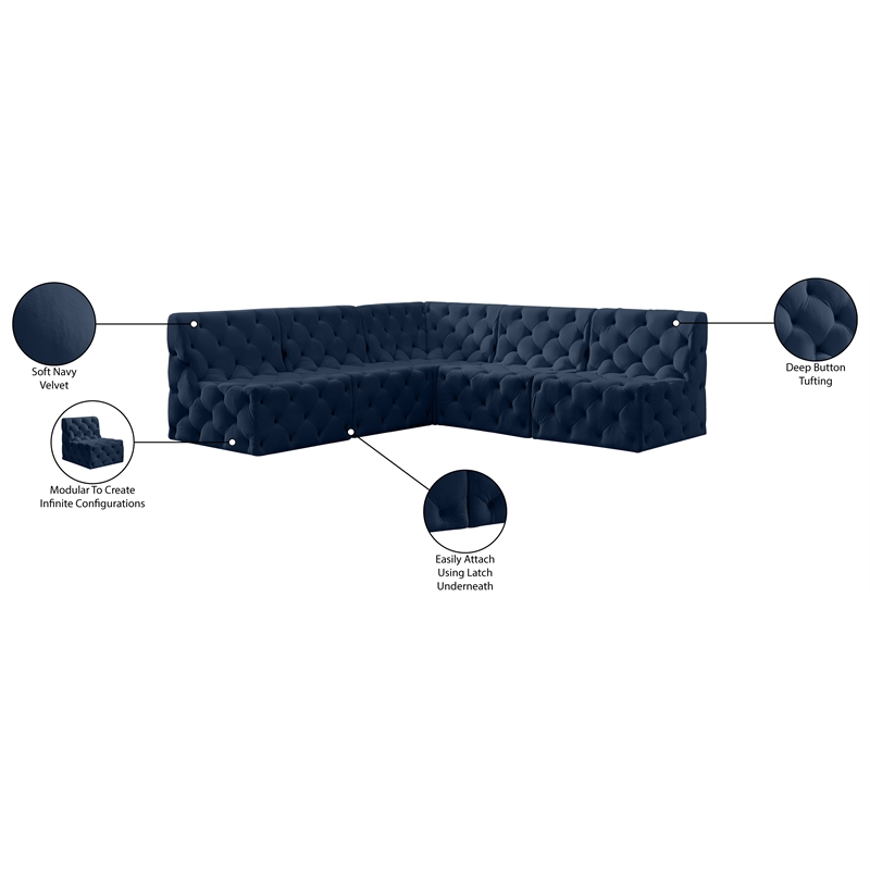 Meridian Furniture Tuft Navy Velvet Modular Sectional