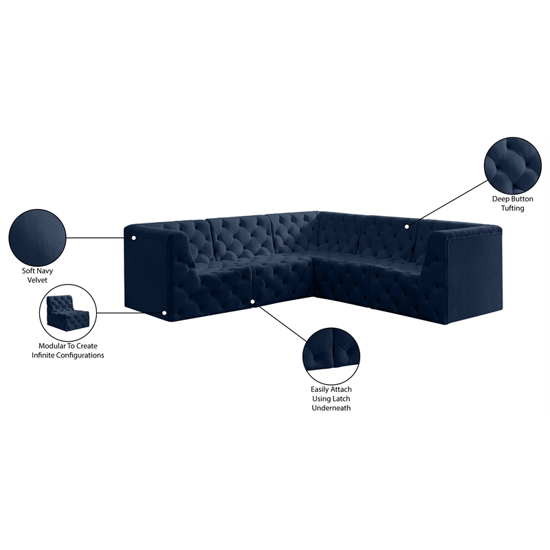 Meridian Furniture Tuft Navy Velvet Modular Sectional