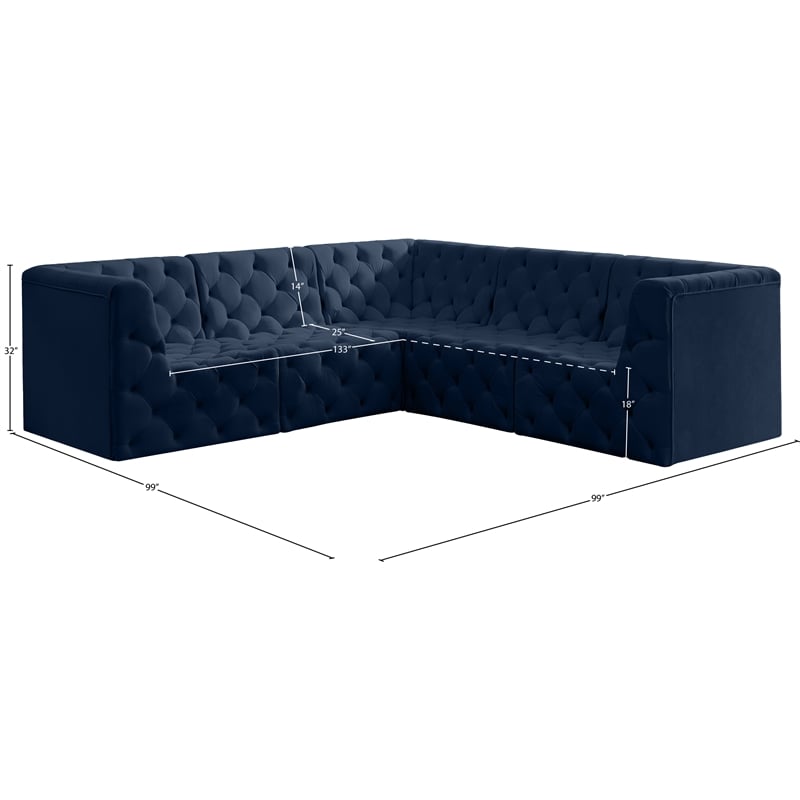 Meridian Furniture Tuft Navy Velvet Modular Sectional